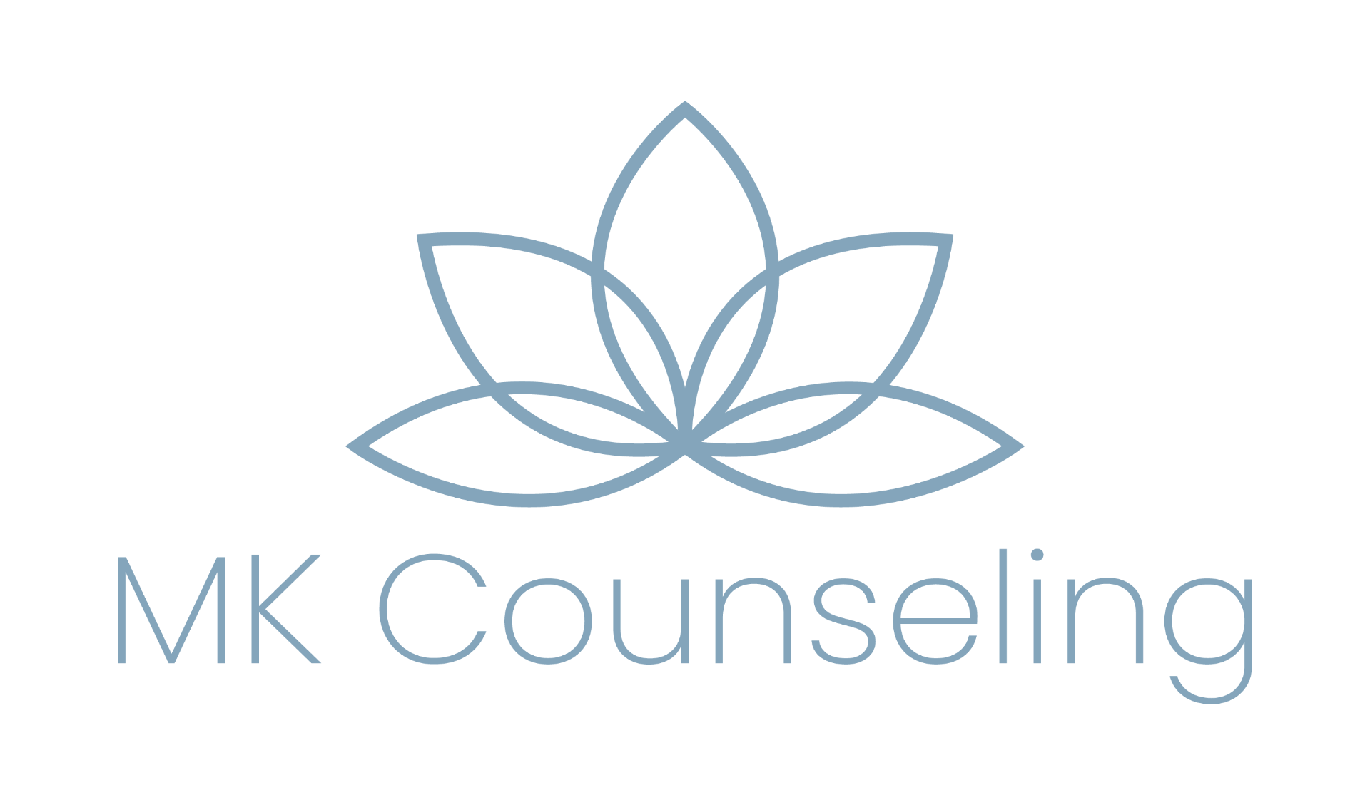 MK Counseling lotus logo with wordmark