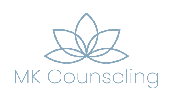 MK Counseling lotus logo with wordmark